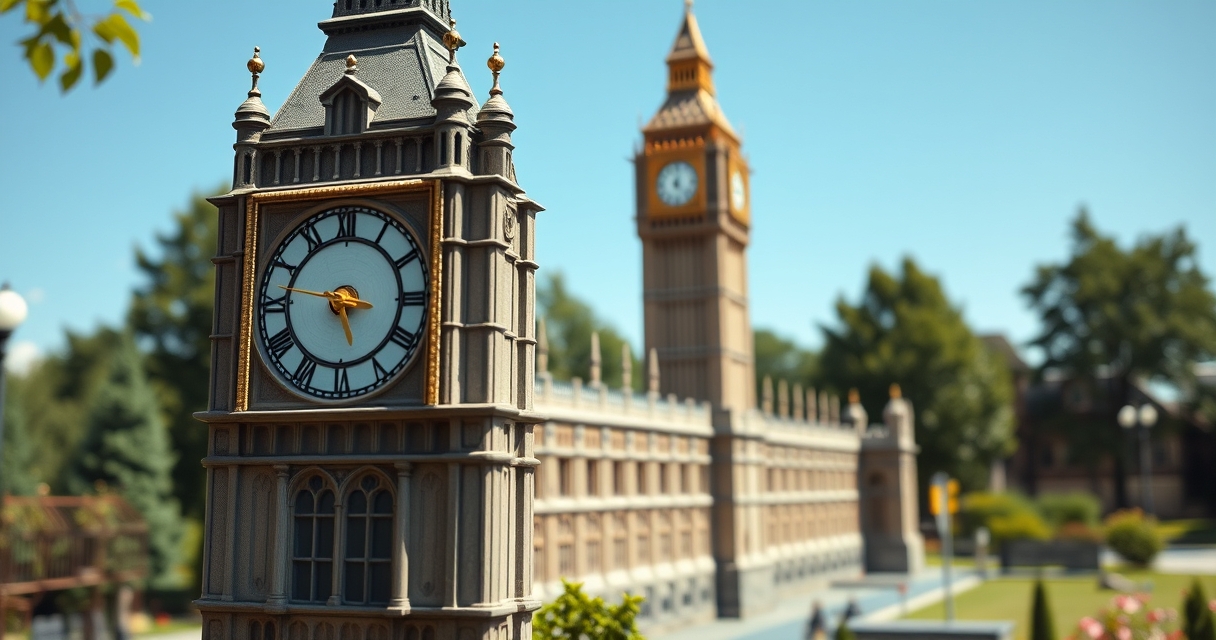 Najsłynniejsze miniatury budowli świata w parku budowleswiata.com — Big Ben i Pałac Westminsterski – serce Londynu